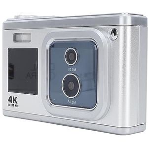 Kleine Draagbare Digitale Camera, 16x Digitale Zoom Digitale Camera 4K HD Dubbel Scherm voor Cadeaus voor Studenten (Zilver)