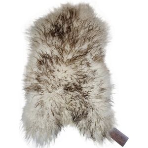 WOOOL Schapenvacht - IJslands Moeflon CURLY XS (80x45cm) 100% Echt - Bruin Wit MIX - Krul