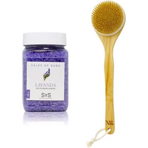 Sys Badzout - Lavendel - Body Scrub - 100% Natuurlijk Mineraalzout - 400g - Snel Oplossend - Incl. Badborstel