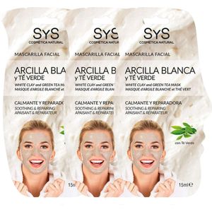 Sys Gezichtsmasker Groene Thee & Witte Klei - 100% Natuurlijk - Herstellend & Hydraterend - 3 stuks van 15ml