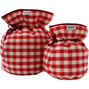Hooimadam - Rood wit geblokt - set van 2 - groot+klein - hooikist - kookzak - pannenstoof - slowcooking - duurzaam koken - energiezuinig koken