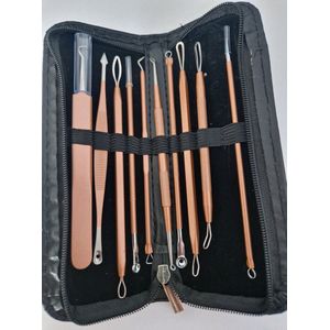 Mee-eters & Acne & puistjes verwijderen Set - Roze Blackhead Killer - Comedonenlepel - Comedonendrukker - Meeeter Lepel - 10 delig - tasje