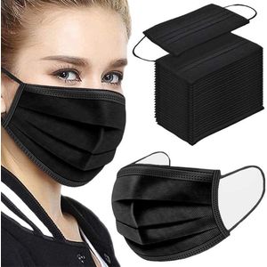100 stuks - zwarte wegwerp mondkapjes - 3laags - gezichtsmaskers -