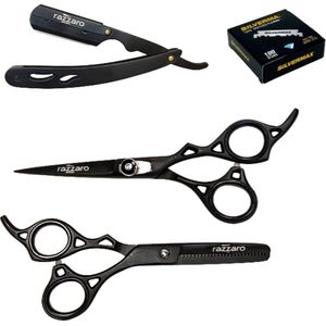 Razzaro Kappers Scharenset + Straight Razor - Thuiskappers - Professionele Kappers - Kapper - Haren - Schaar - Hoge Kwaliteit - Rechtshandig - Ergonomisch - Coupeschaar
