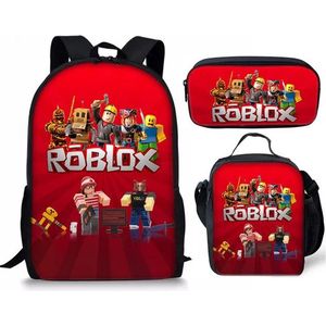 Roblox - Roblox rugzak - Rugtas - Rood - Schooltas - 3 delig - Set - Etui - Handtas - Sporttas - Gymtas - Lunchtas - Kindertas - Waterproof