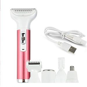 Multifunctionele scheerapparaat oplaadbare dame, korte haartrimmer, wenkbrauw trimmer, lange haartrimmer, neus haartrimmer, hele lichaam ontharing,1Machine en 5 gebruik (5Pack)