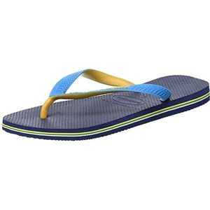 Havaianas Brasil Logo uniseks-volwassene Slippers , Navu Blue Turquoise verbrand Geel, 37/38 EU