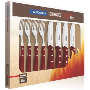 Tramontina - Jumbo Steak Set - 4 Messen - 4 Vorken - Bruin - Polywood