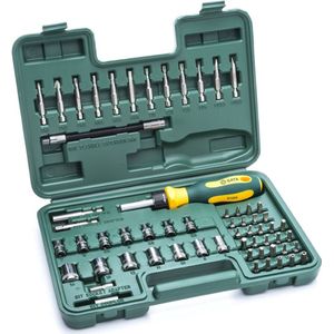 SATA ST09324SJ 60-delige Ratcheting Bit Driver Set met 1/4"" Drive 6-punts Sockets en Duurzame Chrome Vanadium Stalen Body