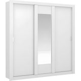 Kast met spiegel ROXANE - 3 schuifdeuren - L 220 cm - Wit