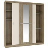 Kledingkast - 3 schuifdeuren - Met spiegel - L205cm - Naturel en beige - DIDDA II