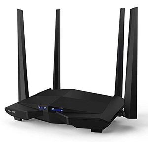 Tenda AC10-1200 Mbit/s dual-band gigabit WLAN-router (867 Mbit/s 5 GHz + 300 Mbit/s 2,4 GHz, 4x gigabit poorten, gigabit WAN, MU-MIMO, beamforming+, IPTV, 4x 5dbi antennes), zwart,