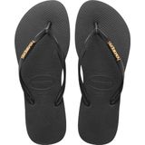 Havaianas Dames Slim Logo Metallic Flip Flops, Zwart Goud, 37/38