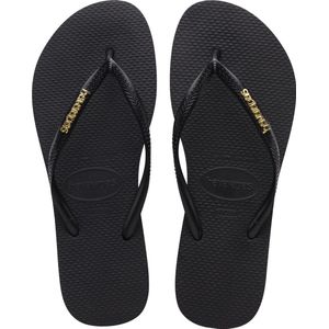 Havaianas Slim Logo Metallic Slippers Zwart Goud