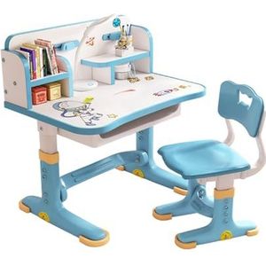 tinysiry Functioneel bureau en stoel voor kinderen, in hoogte verstelbaar kinderstudiebureau met boekenstandaard lade en cartoonbureau, groot schrijfbord voor kinderen, voor thuis, school, jongens,