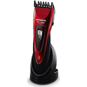 Mondial - Oplaadbare tondeuse (CR04), 6 accessoires, 2 snijgeleiders, gebruik met en zonder kabel, looptijd van 60 minuten, hoogwaardige roestvrijstalen messen, kleur rood