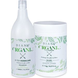 Organic Set 1000ml shampoo + 1000ml haarmasker voor thuiszorg na de behandeling haar botox zonder parabenen, sulfaten en siliconen met coconut oil en panthenol voor alle haarsoorten