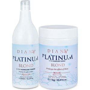 Platinumbotox Set: Shampoo 1000ml + Haarmasker 1000g voor thuiszorg na de haarbehandeling - 'No Yellow' Systeem, zonder parabenen, sulfaten en siliconen - Intense Hydratatie en Anti-Frizz met Kokosolie en Panthenol, Geschikt voor Alle Haartypes