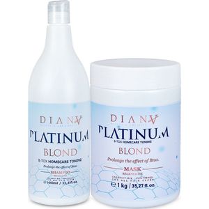 Platinum Set: Shampoo 1000ml + Haarmasker 1000g voor thuiszorg na de behandeling haar botox - 'No Yellow' Systeem, zonder parabenen, sulfaten en siliconen - Intense Hydratatie en Anti-Frizz met Kokosolie en Panthenol, Geschikt voor Alle Haartypes