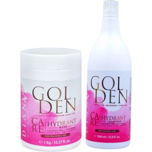 Golden Proteïne 1000ml Shampoo + 1000ml Haarmasker – Thuiszorg na Proteïne/Keratine Behandeling, Zonder Parabenen, Sulfaten en Siliconen, Met Panthenol voor Optimale Hydratatie en Anti-Frizz