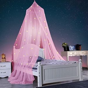 Katolang Sterren Bed Luifel Glow in The Dark, Roze/Wit Opvouwbare Sterren Prinses Luifel Bed Room Decor Huishoudelijke Benodigdheden Roze XL