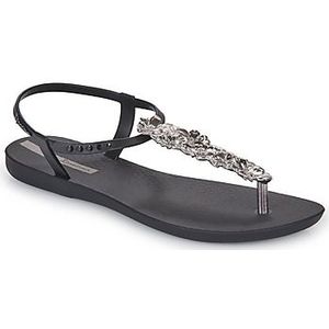 Ipanema Dames Class Shiny Flower Fem platte sandaal, Zwart Zilver, 41/42 EU