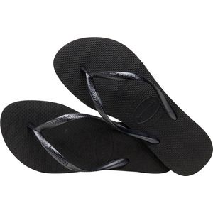 Havaianas Slanke zwarte teenslipper, 12 UK Kind, Zwart