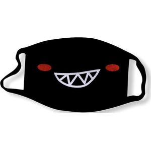 Bazzzy - Premium Mondkapje Vrolijk gezichtje - Wasbaar - Katoen - Zwart met print