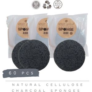 green-goose® Bamboe Houtskool Cellulose Sponsjes | Gezichtsreiniging | Herbruikbare Wattenschijfjes | 60 Stuks | 100% Natuurlijk en Biologisch Afbreekbaar