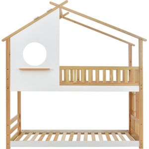 Merax Stapelbed - Kinderbed met Ladder - Huisbed met Valbeveiliging - Naturel en Wit