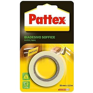 Pattex Pluizige dubbelzijdige lijm, hoge grip, uitstekende vochtbestendigheid, voor het aanbrengen van accessoires in de badkamer en in de keuken, spiegel aan de muur of in kasten, 25 mm x 1,5 m