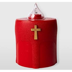 La Briantina Elektrisch led-theelicht Benedicto rood, brandduur 150 dagen, rood met gouden kruis en knipperlicht, 11 x 8 x 6 cm