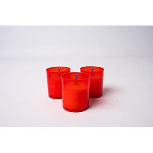 La Briantina Set van 3 theelichtjes van witte paraffinewas, rode container, H6 x ø5 cm, 3 stuks, levensduur ca. 20 uur