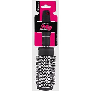 La Briantina Haarborstel, rond, warmte-isolerend, ideaal voor rimpels, diameter 50 mm, voor gemiddeld en lang haar, zwart