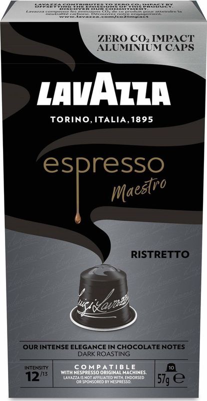 Lavazza Espresso Ristretto Koffiecups - 100 Nespresso Cups - Koffie Blend van Arabica & Robusta - Intensiteit: 12/13 - 10 x 10 Aluminium Capsules