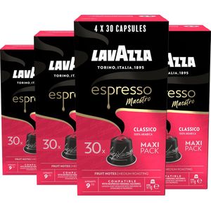 Lavazza Espresso Classico Koffiecups - 120 Nespresso Cups - 100% Arabica Koffie - Intensiteit: 9/13 - 4 x 30 Aluminium Capsules