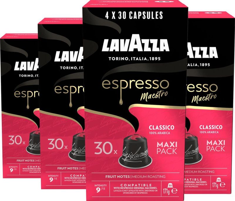 Lavazza Espresso Classico Koffiecups - 120 Nespresso Cups - 100% Arabica Koffie - Intensiteit: 9/13 - 4 x 30 Aluminium Capsules