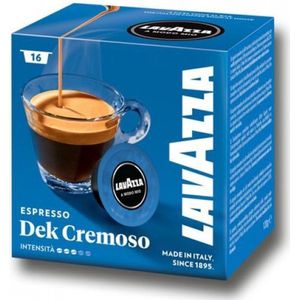 Lavazza A Modo Mio Dek Cremoso, 256 koffiecapsules, voor een cafeïnevrije espresso met aromatische noten van amandelen en canditis, 100% Arabica, intensiteit 7/13, medium roostering, 16 verpakkingen