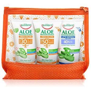 Equilibra Solari, Aloë Creme Solari Travel Size, reisset met zonnebrandcrème SPf 50+ voor gevoelige haren, zonnebrandcrème Spf 30 en zachte crème, op basis van aloë vera, flessen 75 ml