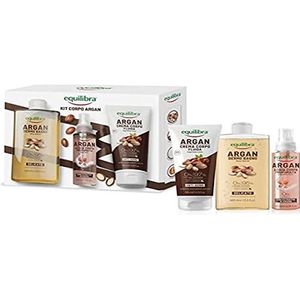 Equilibra Lichaamsset, argan-dermobad, zacht, argan-watergeur, met arganolie, arganolie, crème, lichaamsvloeistof, anti-aging, geschenkdoos