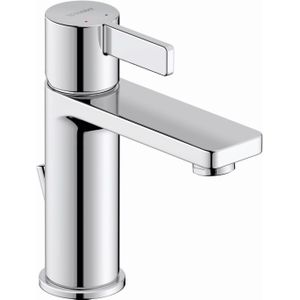 Duravit D-Neo Enkele wastafelmenger, wastafelmenger, maat M (uitlaathoogte 110 mm), wastafel met trekklep en afvoerfittingen, badkamerkraan, kraan, chroom