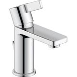 Duravit D-Neo Eenhandsmixer voor wastafel, maat S (uitlaathoogte 87 mm), badkamerkraan met trekklep en afvoerfittingen, energiebesparende kraan (FreshStart), chroom