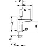 Duravit No.1 Staande ventiel (uitloop hoogte 89 mm), koud water wastafelarmatuur, koudwaterkraan badkamer, koudwaterarmatuur, chroom