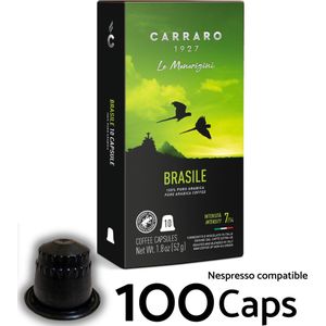 Brazilië Single Origin 100x Koffiecups (Nespresso® Compatibel) - Caffe Carraro 1927 - Koffie capsules, Espresso en Lungo - Intensiteit 7/14 - Made in Italy - Voor Nespresso Inissia, Citiz, Essenza, Pixie, Creatista ...