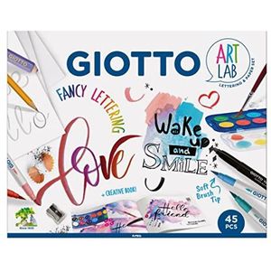 GIOTTO - Art Lab: Fancy Lettering - Creatieve schrijfset - 1 Canson blok voor belettering + 10 Turbo Brush penseelstiften + 12 Giotto Mini aquarellen + 1 Giotto Happy Rubber