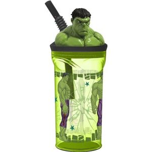 Marvel Avengers Hulk 360 ml groene plastic kinderbeker met rietje en 3D-figuur van het personage