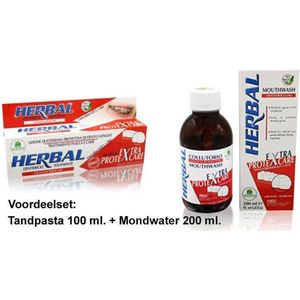 Herbal Extra Protexcare Mondverzorgingsset voor een ieder met een  Beugel, Implantaten of een gedeeltelijk Kunstgebit – Tandpasta 100 ml.+ Mondwater 200ml.