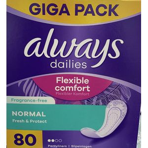 Always - Daily Fresh Normal Inlegkruisjes - Parfumvrij - 80 Stuks