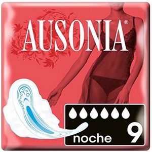 Ausonia Compresses ultra fines avec ailes, nuit, 9 unités, jusqu'à 9 heures de protection