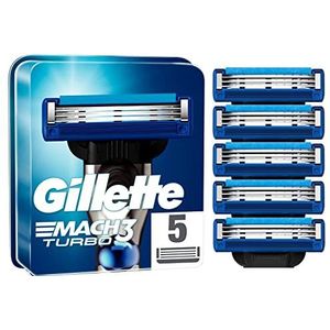 Gillette Mach3 Turbo Navulmesjes Voor Mannen, Navulmes Met 3 Mesjes, 5 Navulmesjes, IJzersterke Mesjes
